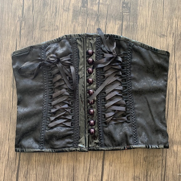 PVC-trim ribbon-tie short underbust corset - Picture 1 of 5